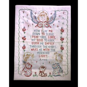 Hand Embroidered Child’s Prayer by Carolyn Olivia Shyrock "Now I Lay Me Down To